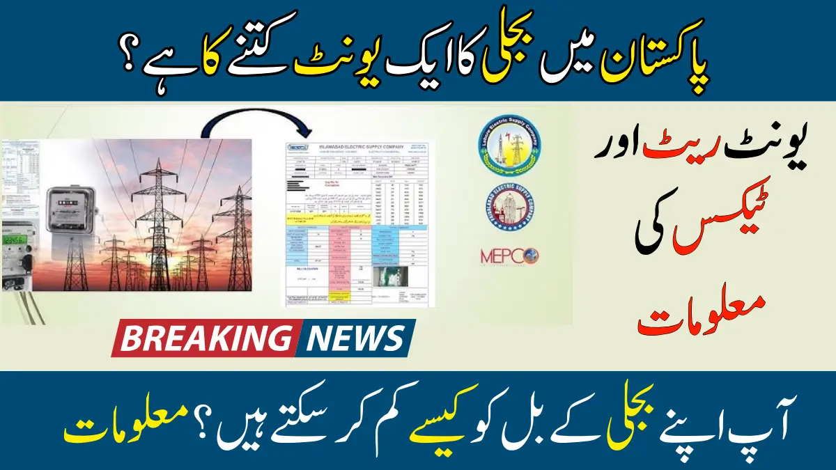 Unit price of Electricity in Pakistan